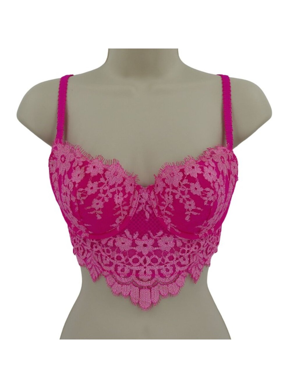 Victorias Secret 32D Bra Dream Angels Lined Demi Underwire Pink Lace Corset